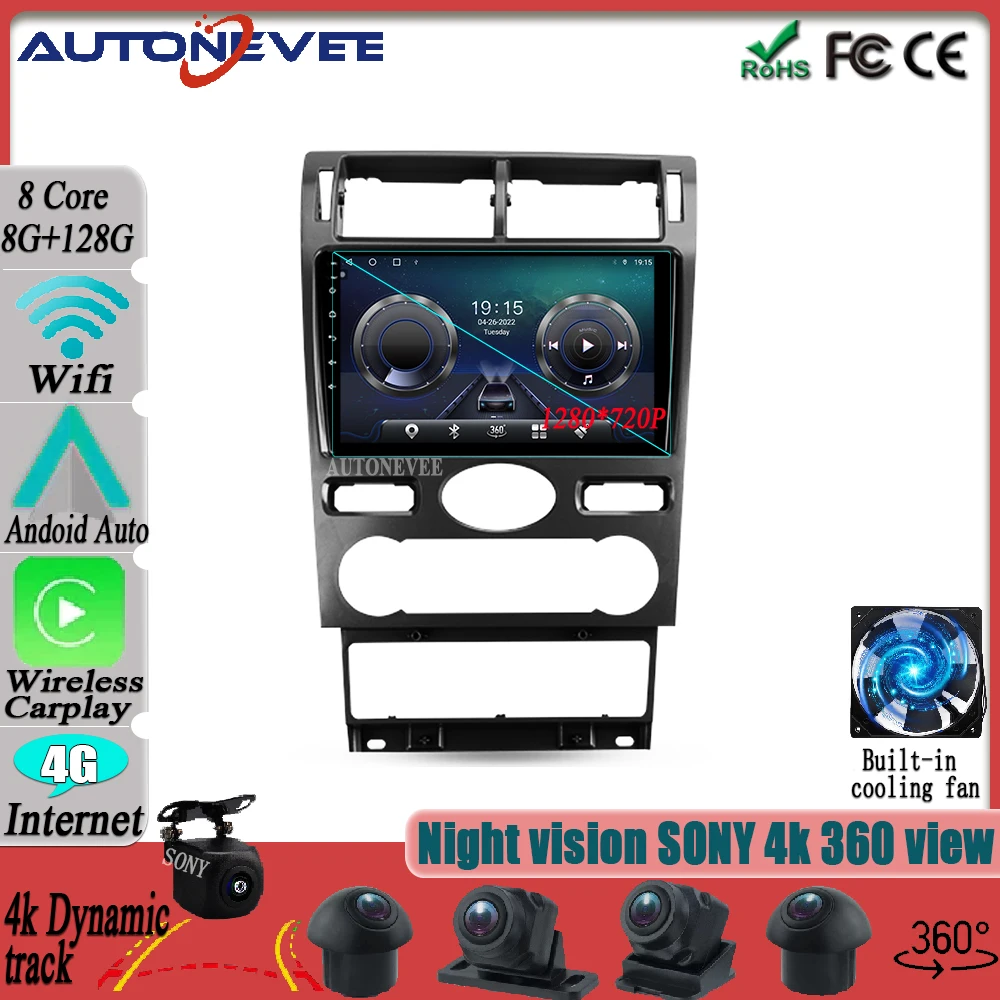 

Автомобильный видеоплеер Android 12 для Ford Mondeo 3 2000-2007, автомобильное радио, мультимедийный монитор, экранная навигация, стерео радио, Bluetooth