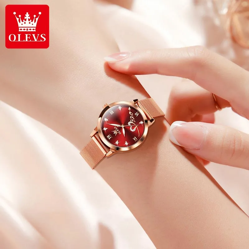 OLEVS Fashion Trend Women Watch Top Brand Diamond Womens Quartz Watch Rose Gold Mesh Strap Ladies Watches Montre Femme Reloj