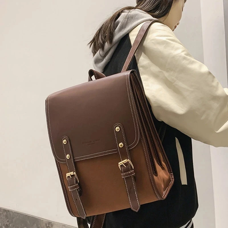 

Retro Fashion Woman Backpack Pu Leather Big School Backpack Bags For Teenagers Girls 2023 Simple New Designer Hand Shoulder Bags