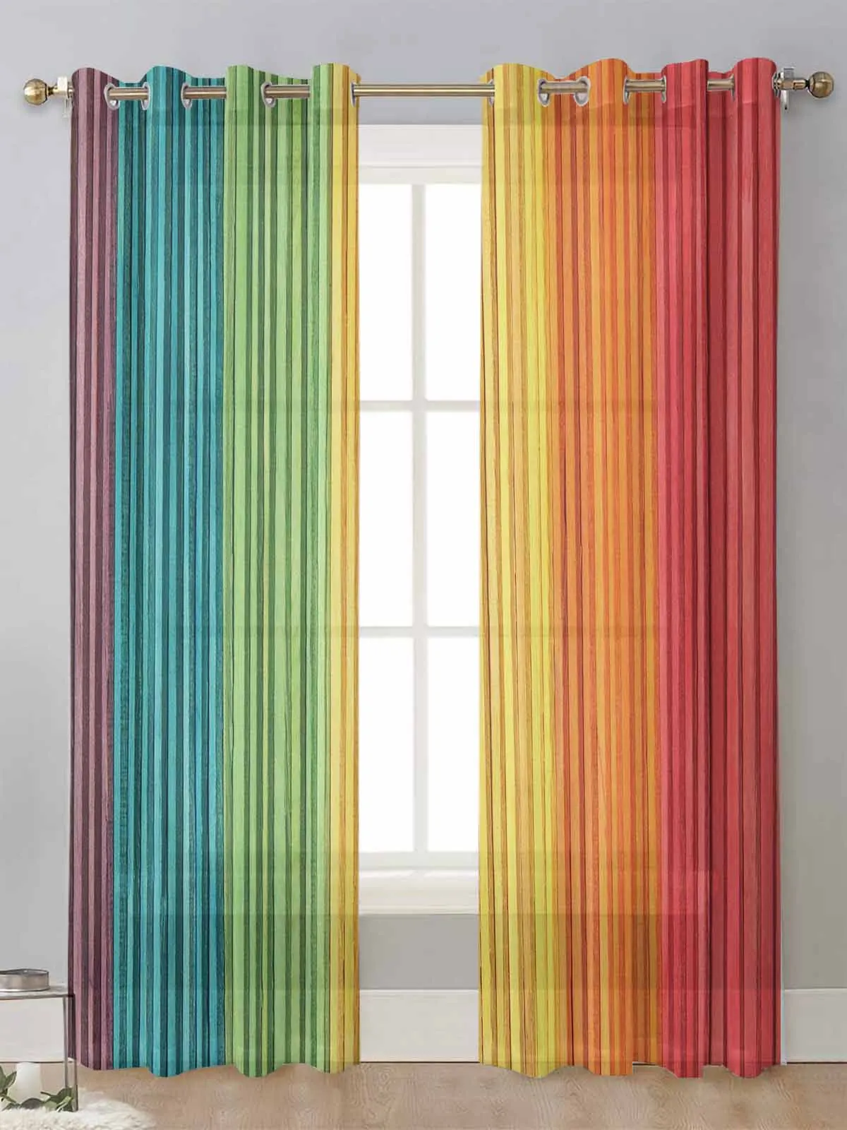 

Rainbow Vintage Wood Grain Sheer Curtains For Living Room Window Transparent Voile Tulle Curtain Cortinas Drapes Home Decor