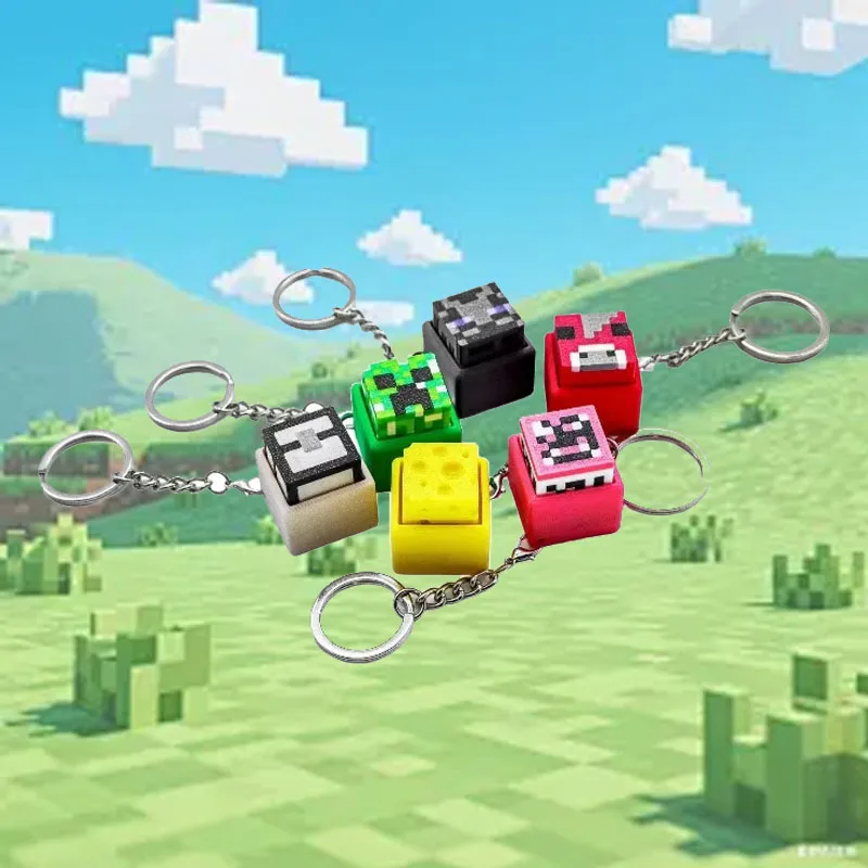 Фото Новинка! Набор из 6 тактильных кликеров Minecraft с принтом для механических клавиатур, с функцией снятия стресса и тактильной обратной связью, аксессуар-брелок №2
