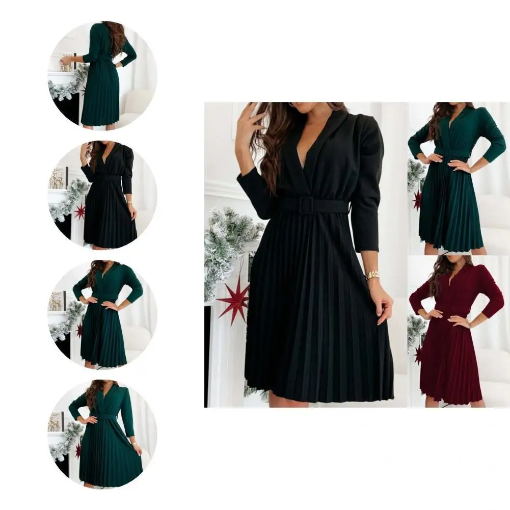 

Comfortable to Wear Anti-deform Turn-Down Neck Sexy Pleated Dress for Friends