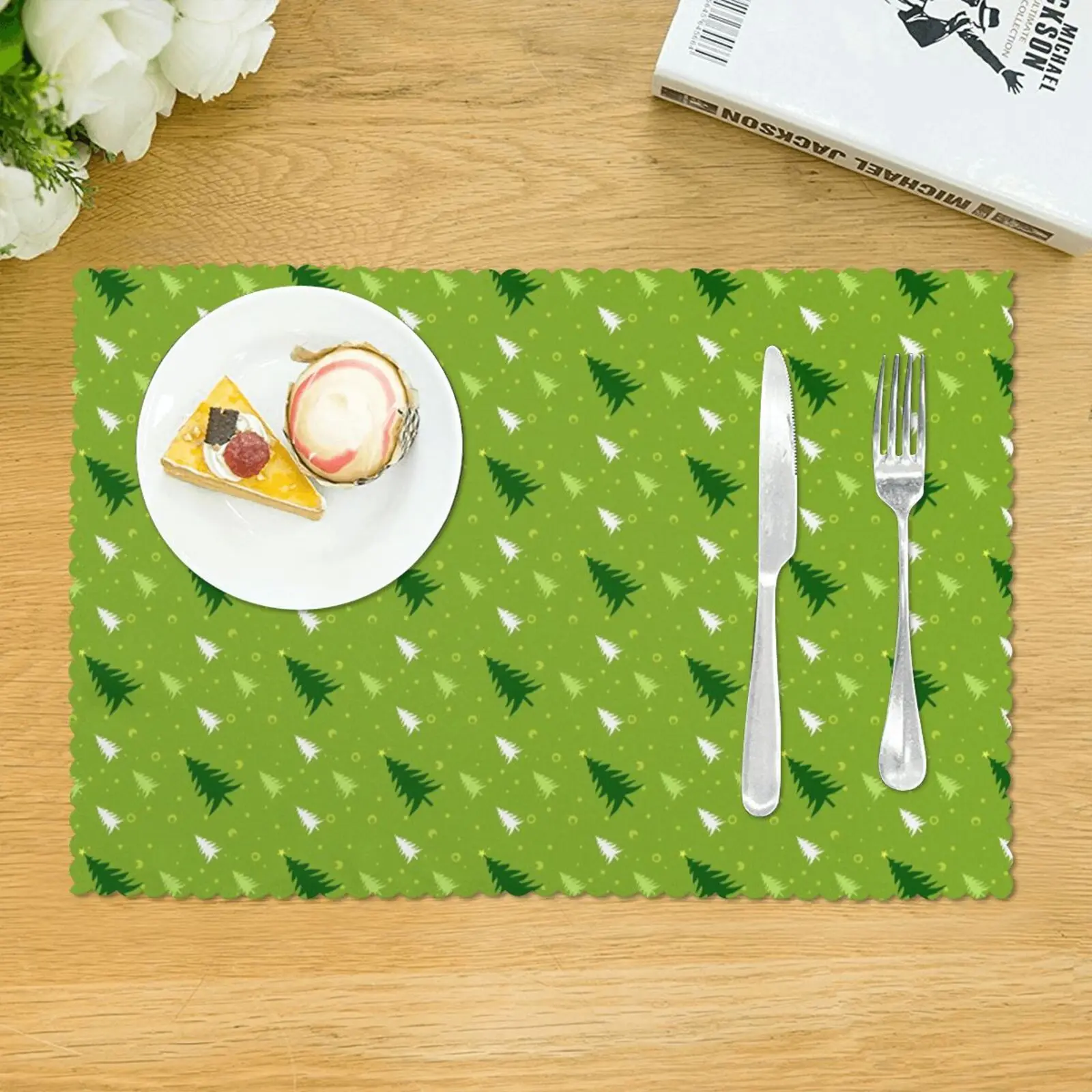 

Light Green Tree Christmas Placemats for Table Set of 4 Kitchen Accessories Single Side Printed 12x18 In Placemat Rectangle