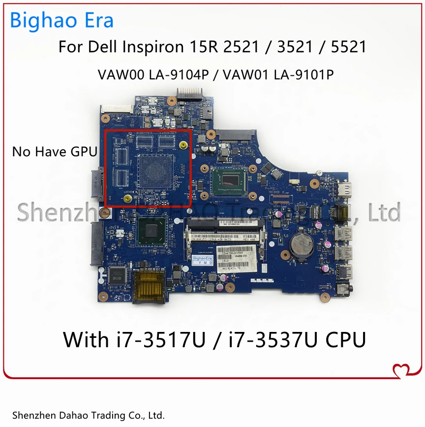 

VAW00/01 LA-9104P для DELL Inspiron 15R 2521 3521 5521 материнская плата для ноутбука с i7-3537U, ЦПУ, Φ 0RD7JC 100% Work
