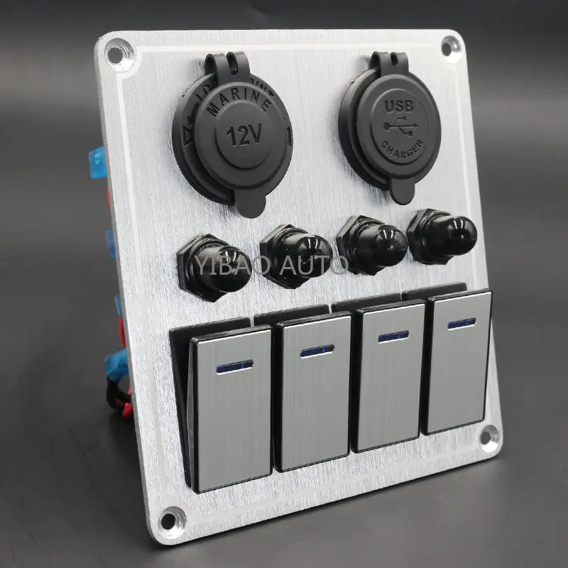 

LED gold Rocker Switch Panel 12V/24V Circuit Breaker Combination Dual USB Charger Port With Digital Voltmeter For Car Boat RV