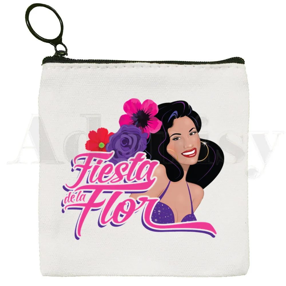 Vintage 90s La Reina SELENA QUINTANILLA Cartoon Coin Purse Illustration Key Case Simple Small Cloth Bag New Creative Coin Purse