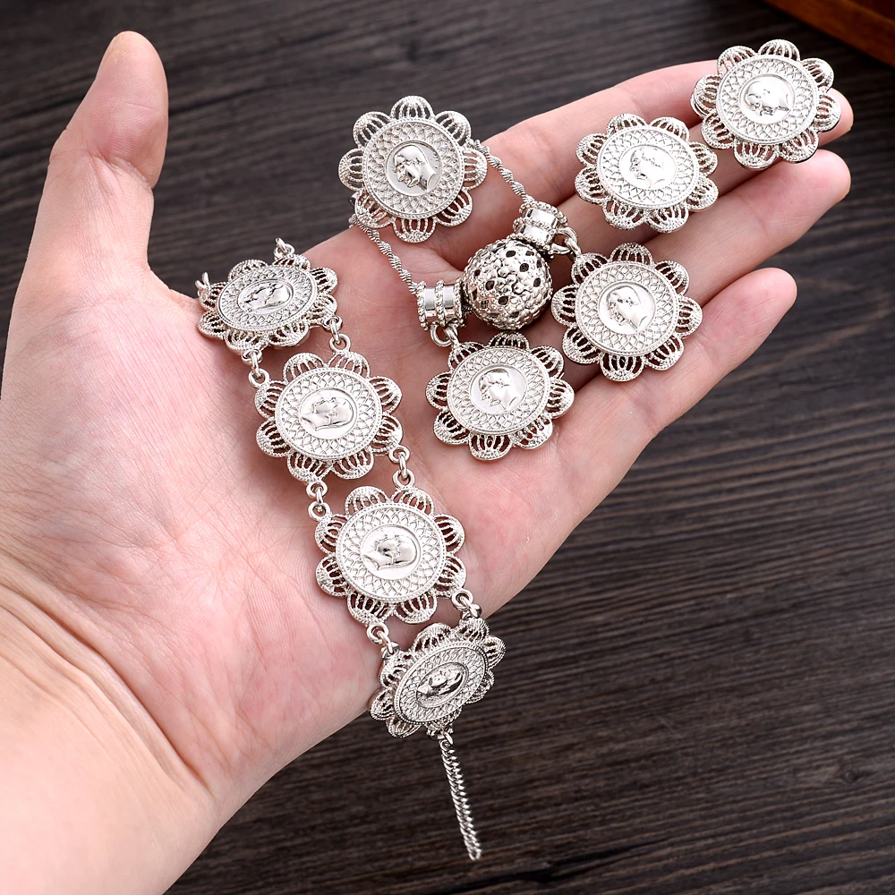 Набор ювелирных украшений из эфиопского серебра ожерелье серьги кольцо браслет