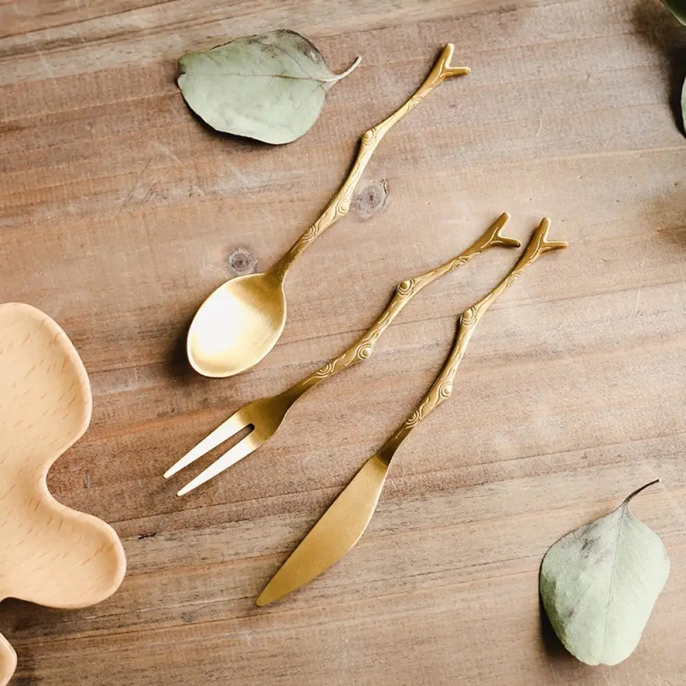 

1 Set Delicate Metal Eye-catching Ice Tea Branch Shape Dessert Fork Drink Stirrer for Kitchen Cake Spoon Coffee Spoon
