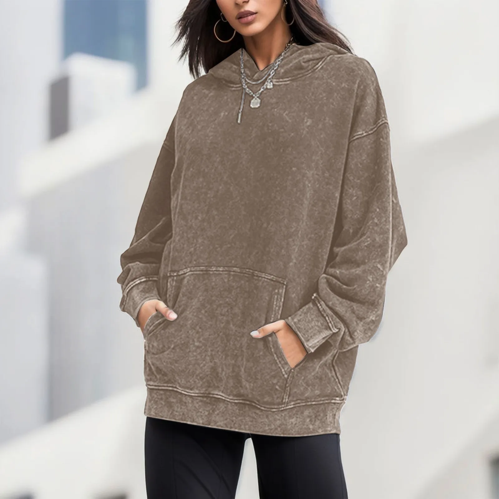 

Sweatshirts For Women Leisure Hoodie 2023 Large Loose Autumn/Winter Solid Vintage Hoodie Fashion Y2k Outwear