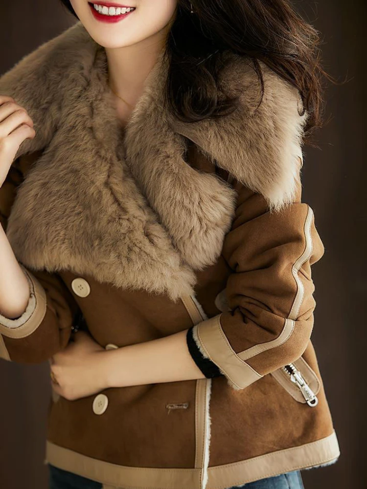 Fashion Retro Coat Women's Lapel Fur One-piece Imitation Fur Short Coat Winter New Temperament Warm Short Winter Coat Women 2022