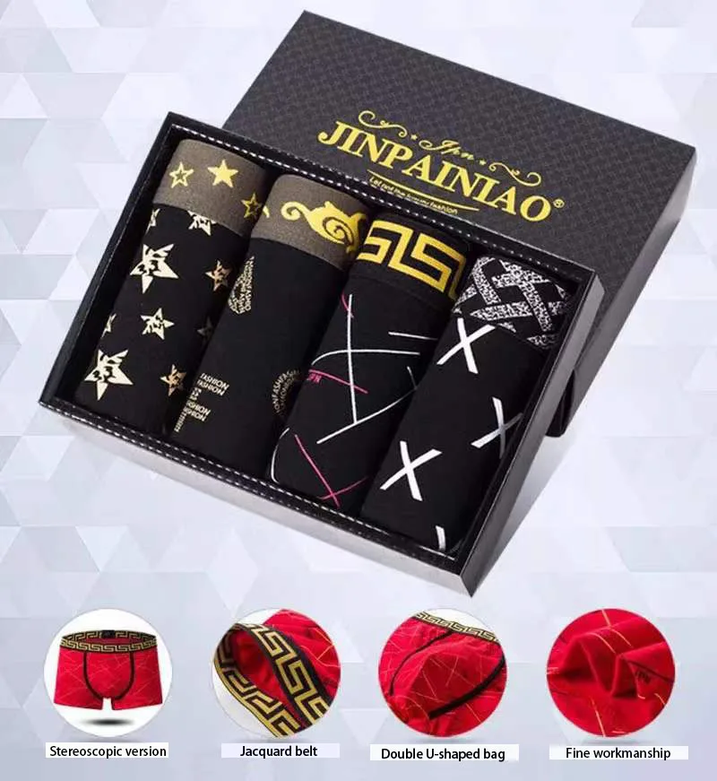 Men's Panties 4pcs Cotton Boxer Printing Underwear Man Pack Mens Boxers Underwear Mens Underpants Hot Sale Boxershorts Men Boxer