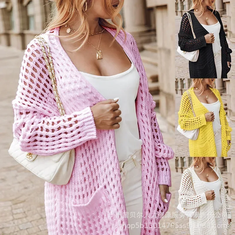 Осенний новый длинный свитер с вырезами для женщин