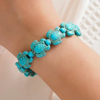 tulx fashion summer sea turtle charm bracelets natural stone elastic strand bracelets for women men hand chain jewelry
