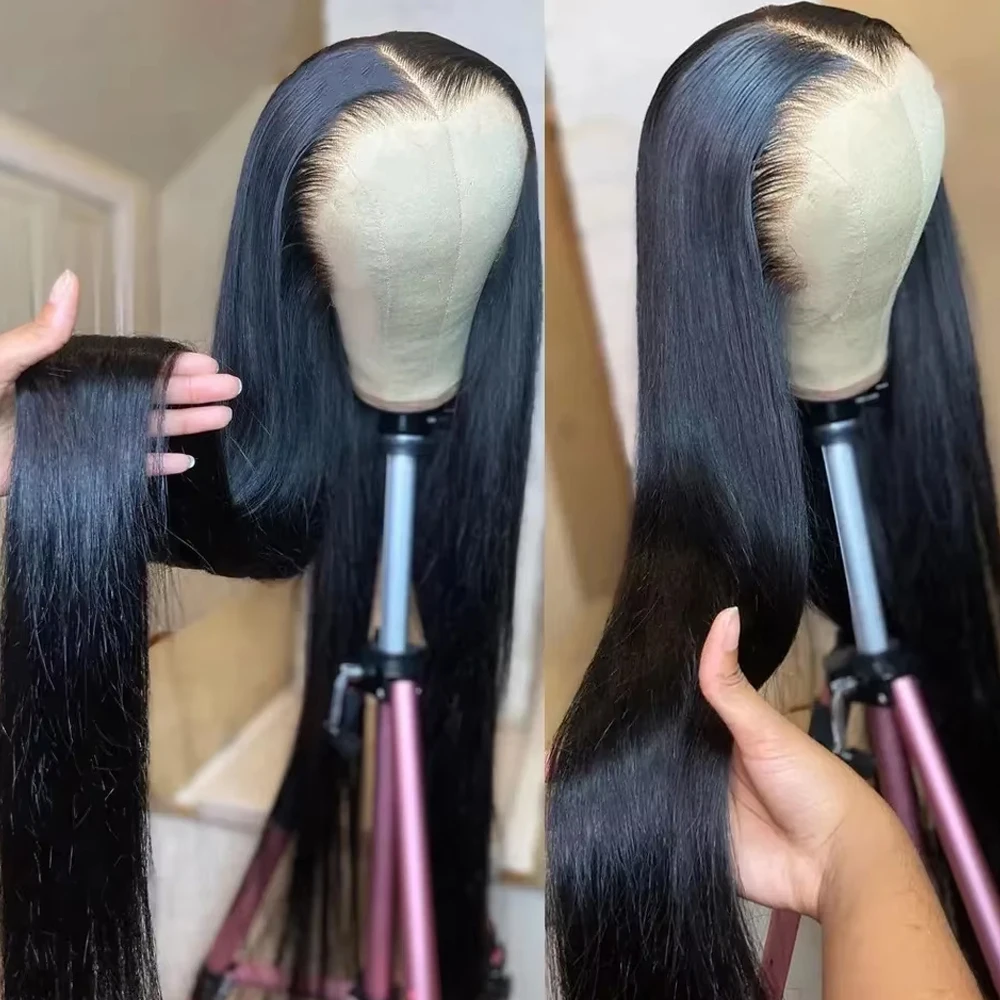 Long Straight Synthetic Hair Lace Wigs with Baby Natural Hairline Free Part 13X4 Frontal Wig For Black Women 30inch