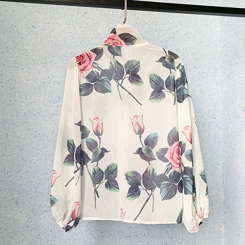 Женские шифоновые рубашки с цветочным принтом и бантом весна 2022