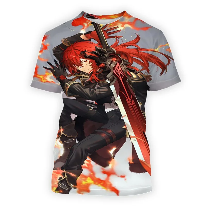 

Футболка мужская с 3D-принтом Genshin Zhongli, Повседневная модная уличная одежда с коротким рукавом и круглым вырезом в стиле Харадзюку, лето y2k