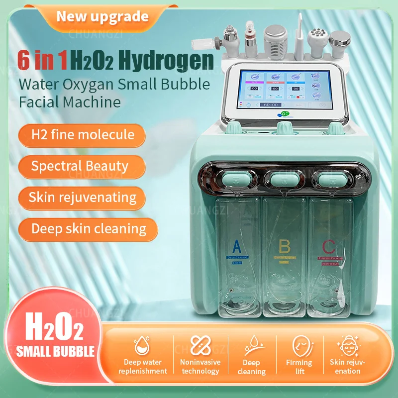 

6 in 1 Aqua Peeling Portable Micarodermabrasion Skin Rejuvenation H2O2 Small Bubble Hydrodermabrasion Oxygen Injection Machine