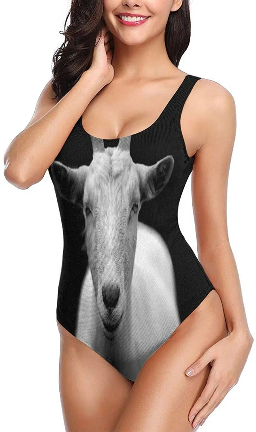 

One-Piece Bathing Suits Sexy Swimsuits Swimwear For Women Teen Girls Funny Grey Goat Black Background