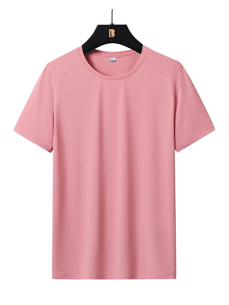 

Plus Size 8xl 7xl Ice Silk Summer Tshirts Men Short Sleeves Tee Tops Breathable Cooling Nylon Solid Quick-dry T Shirt Male