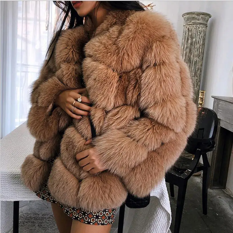 Winter warm Faux Fur Coat Women 2022 New Splicing Luxury Thicken Fox Fur Overcoat White Long Sleeve Plus Size Jackets XS-4XL