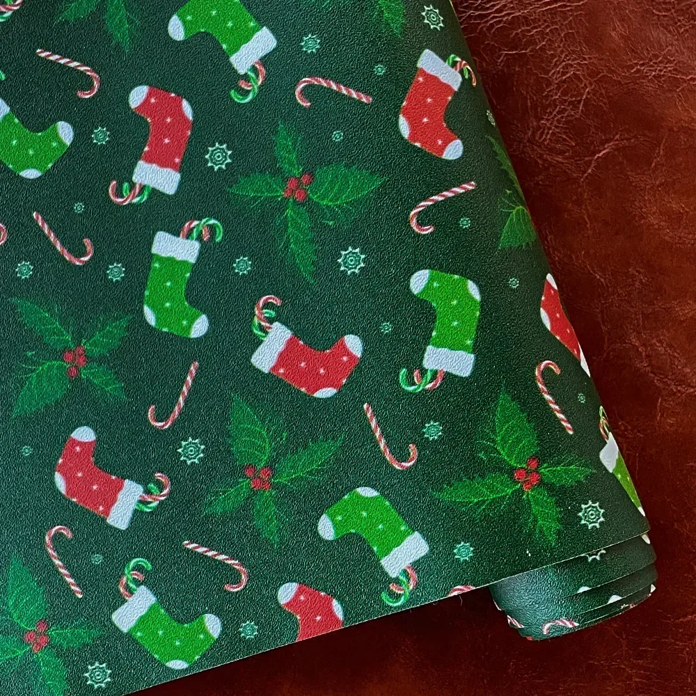

Christmas Pattern Printed Faux Leather Roll Fabric For DIY Sewing Toy Gift Box Crafts Printed Faux Leather Christmas Party
