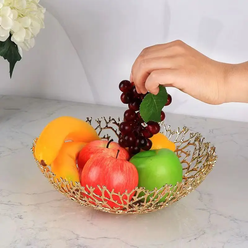 

Metal Fruit Plate Living Room Desktop Decor Fruit Plate Light Luxury Ornaments European Home Kitchen Fruit and Vegetable Basket