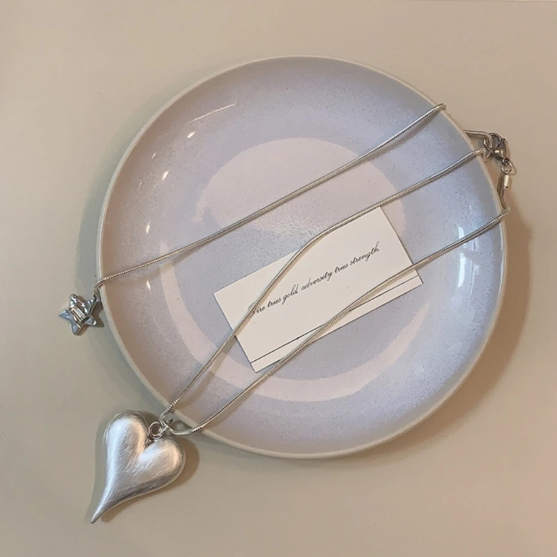 Модное серебряное ожерелье с подвеской в ​​виде большого сердца для женщин