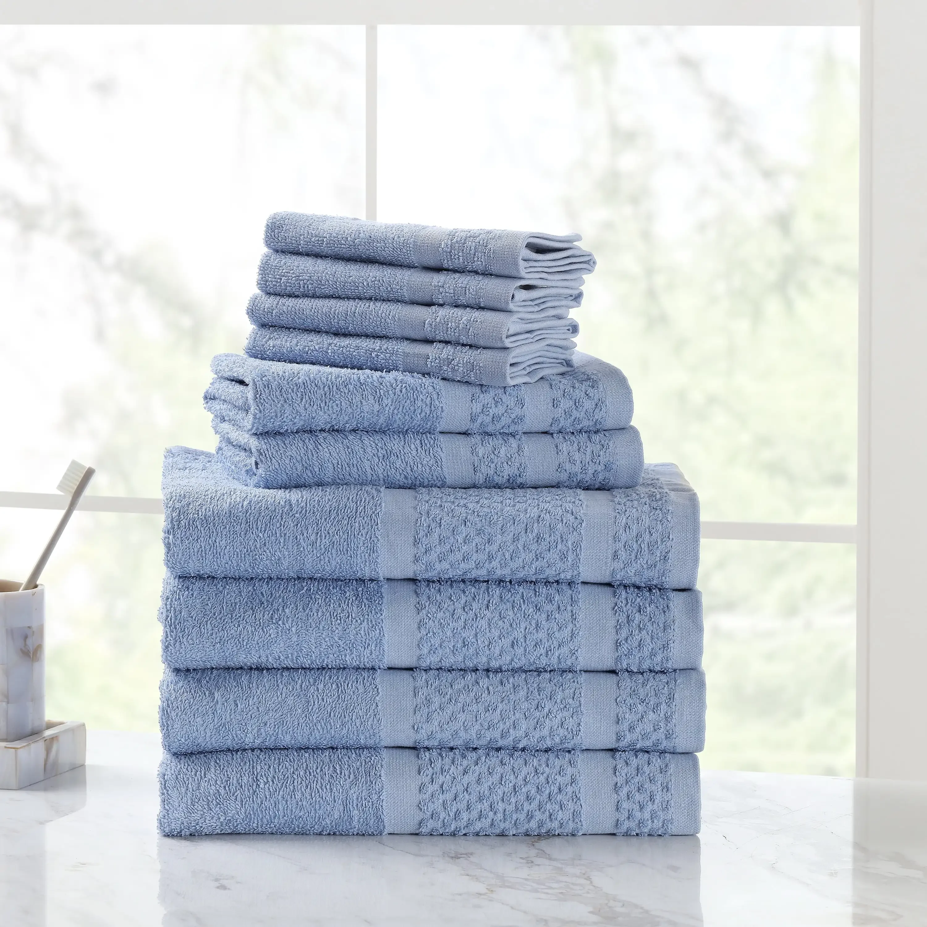 

Free Shipping 10 Piece Bath Towel Set with Upgraded Softness & Durability, Office Blue