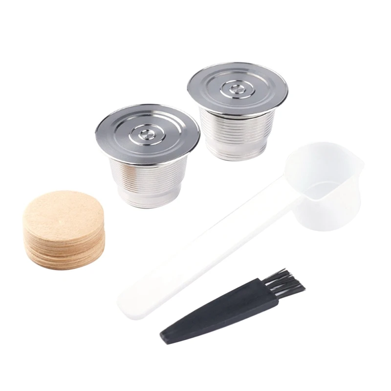 

Refillable Coffee Filter Capsules Stainless Steel Coffee Capsules Coffee Filter Paper Easy To Clean With Spoon Brush