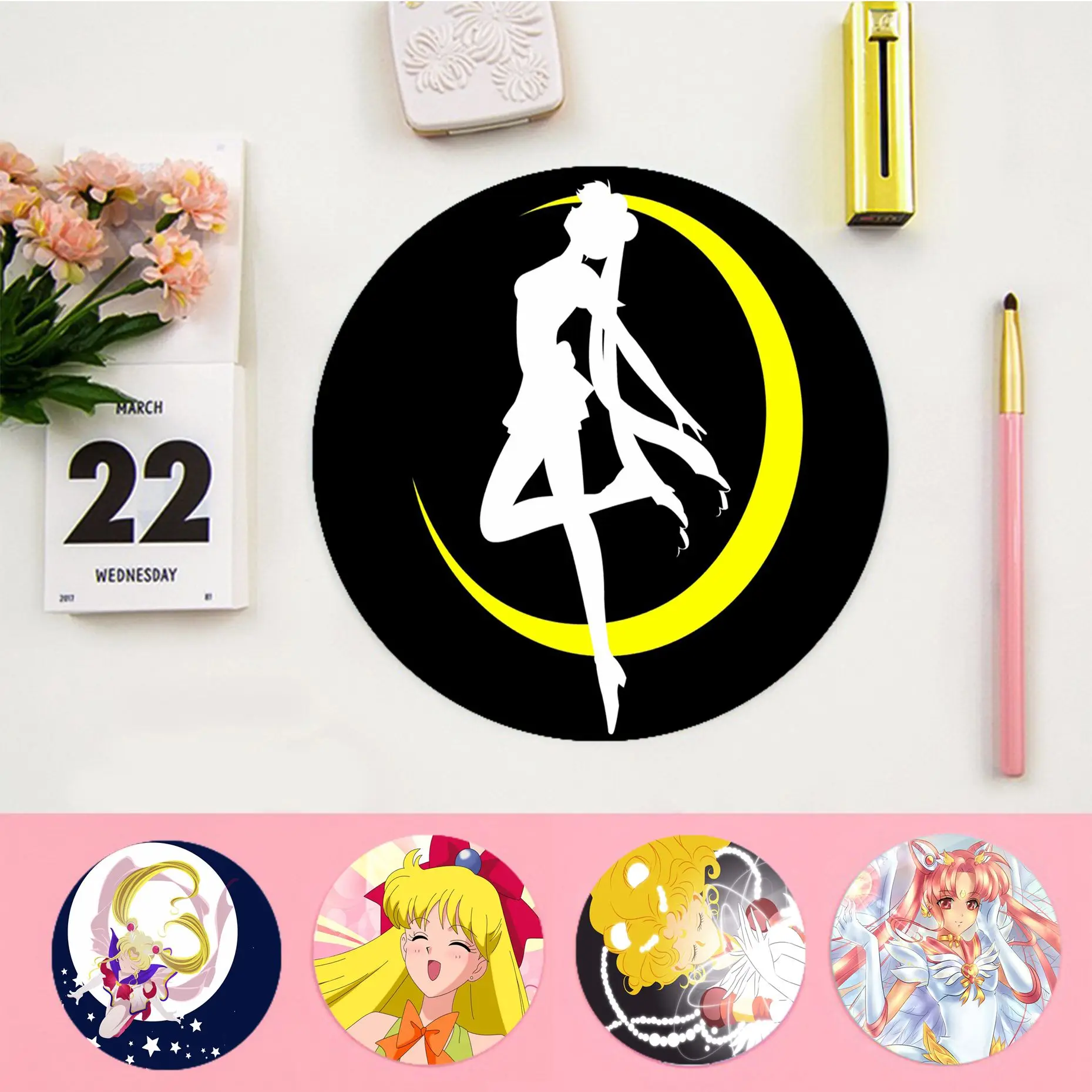 

S-Sailors M-Moon Mousepad Non-slip Round Speed Version Game Computer Keyboard Office Table Mat PC Laptop Mouse Accessories