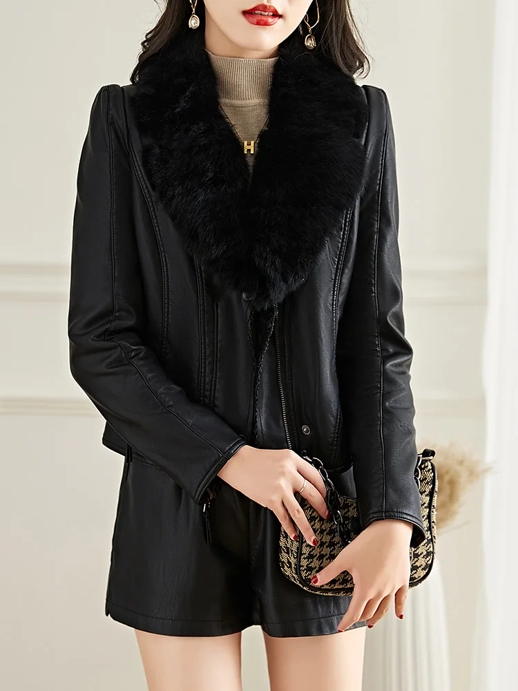 Женское кожаное пальто Haining из натуральной кожи новинка 2024 зимнее утепленное