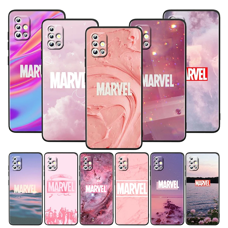 

Marvel Pink Logo For Samsung Galaxy A52S A72 A71 A52 A51 A12 A32 A21S 4G 5G Funda Soft TPU Black Phone Case Capa Cover Shell