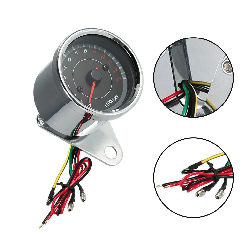 

13K RPM Shift Tachometer 6.5cm Diameter DC 12V Glass Top Housing Stainless Steel Universal Applicable To All Motorcycles