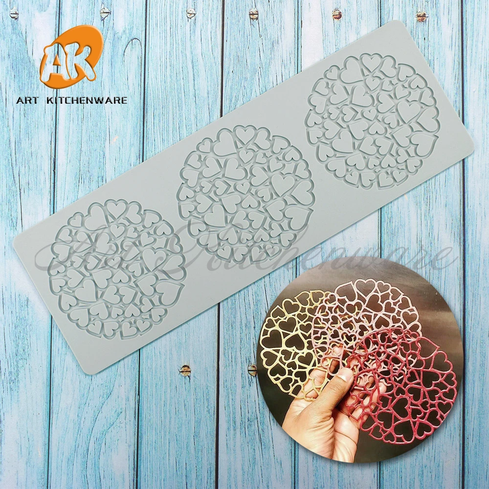 

Hearts Pattern Sugarcraft Lace Mat Chocolate Silicone Mold Molecular Cuisine DIY Cream Decor Pad Cake Decorating Tools Bakeware