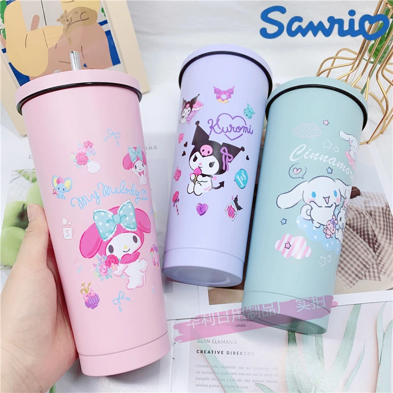 

750ml Sanrio Kawaii Cinnamoroll My Melody Kuromi Kt 304 Stainless Steel Thermos Cup Summer Anime Vacuum Double Layer Straw Cup