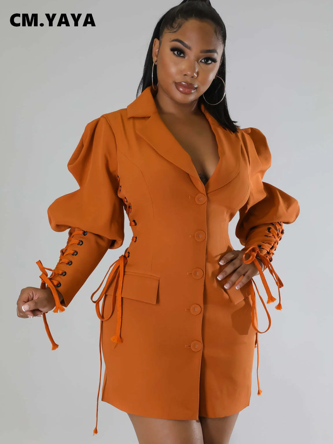 

Женское однобортное платье-Блейзер со шнуровкой и длинным рукавом-фонариком