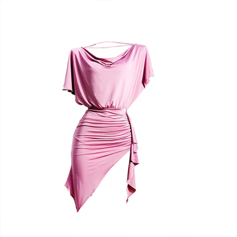 Sexy Latin Dance Dress For Women Adult Short Sleeve Split Dress Irregular Dance Skirt Latin Competition Dress Dance Clothes