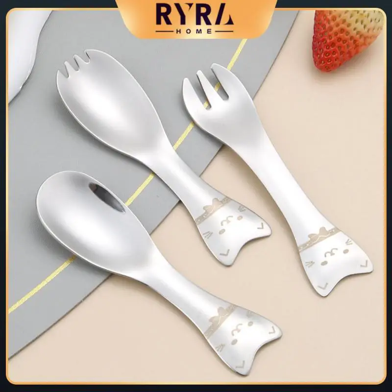 

Tea Spoons Children Baby 304 Stainless Steel Coffee Spoon Short Handle Cat Pattern Fruit Fork Kitchen Flatware Dessert Scoop 1pc