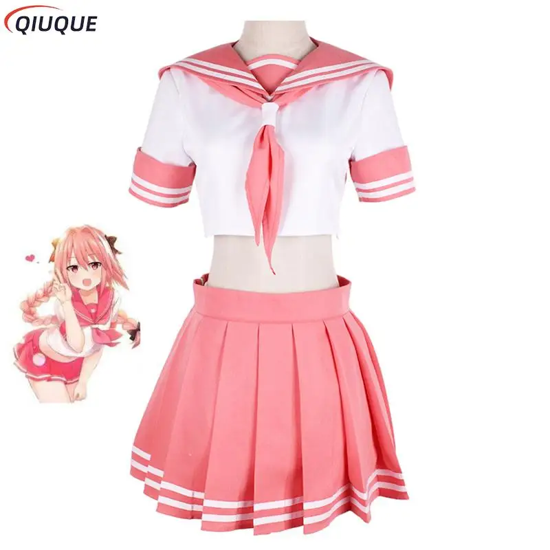 

Astolfo Cosplay Costume Fate Grand Order Cosplay FGO Apocrypha Rider Women School Uniform Sailor Suit Halloween Costume Wigs