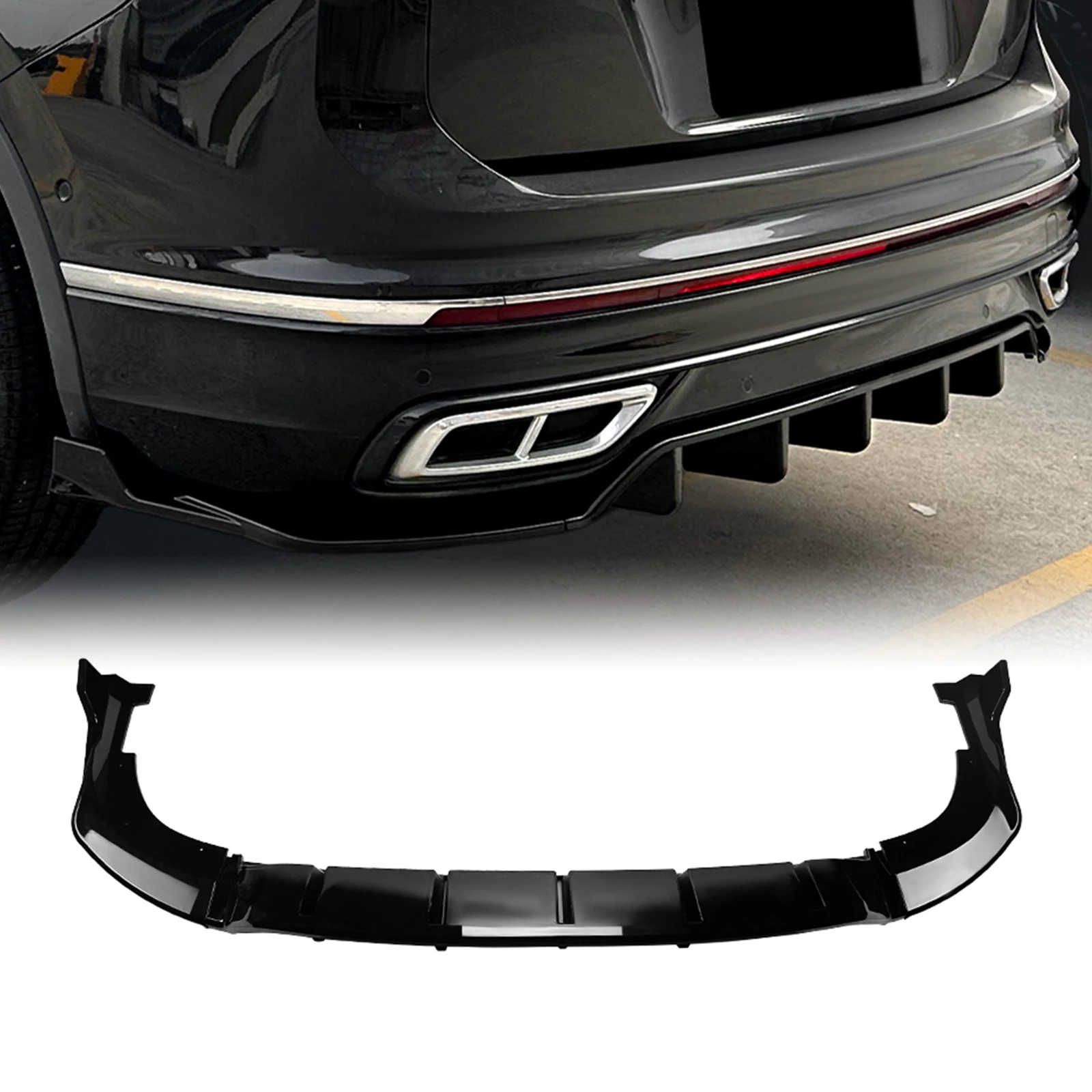 Rear Bumper Diffuser Lip For Volkswagen VW Tiguan R Line MK2 2021-2023 Carbon Fiber Look/Gloss Black Tail Boot Spoiler Splitter