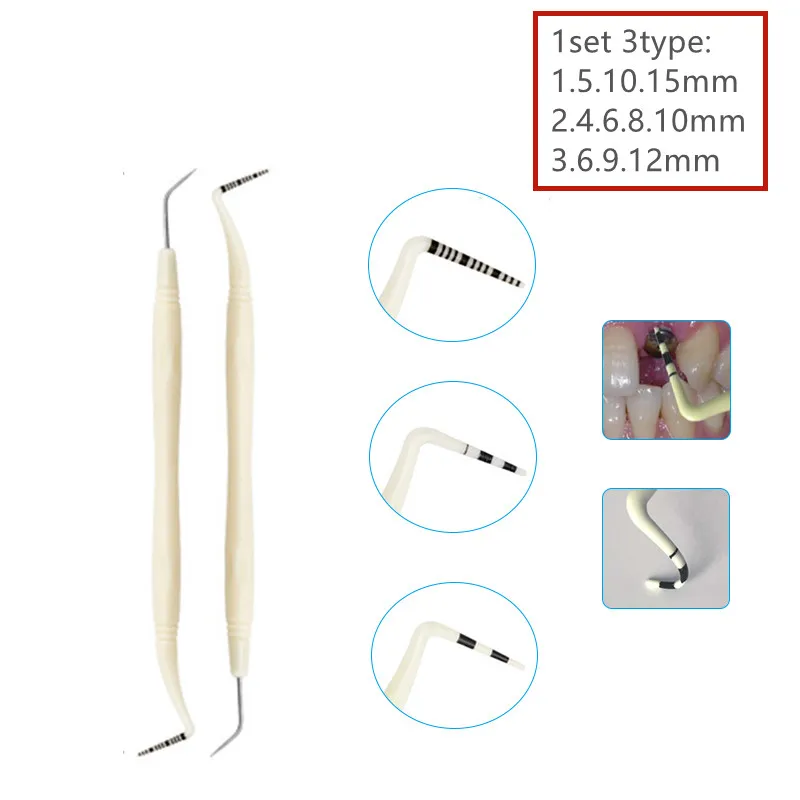 

1set/3pcs Dental Periodontal Probe Pocket Depth Probe Implant Perio Examination Soft Probe Both Ends