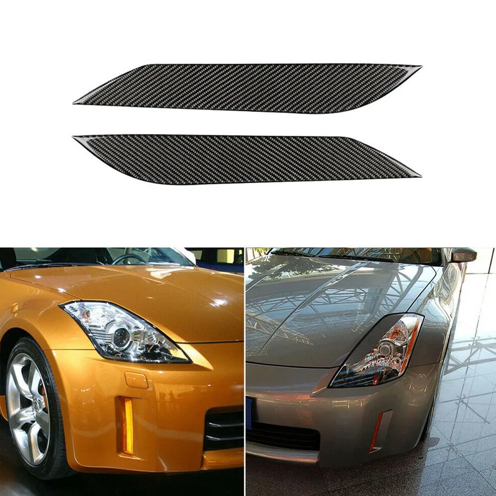 

2Pcs Carbon Fiber Car Front Headlight Eyebrow Eyelid Cover Trim Stipe For Nissan 350Z 2003-2009