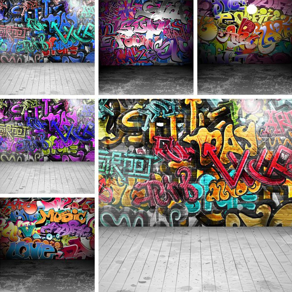 

Grunge Graffiti Brick Wall Photophones Wooden Floor Baby Toy Portrait Custome Photography Backgrounds Photo Backdrops Photozone