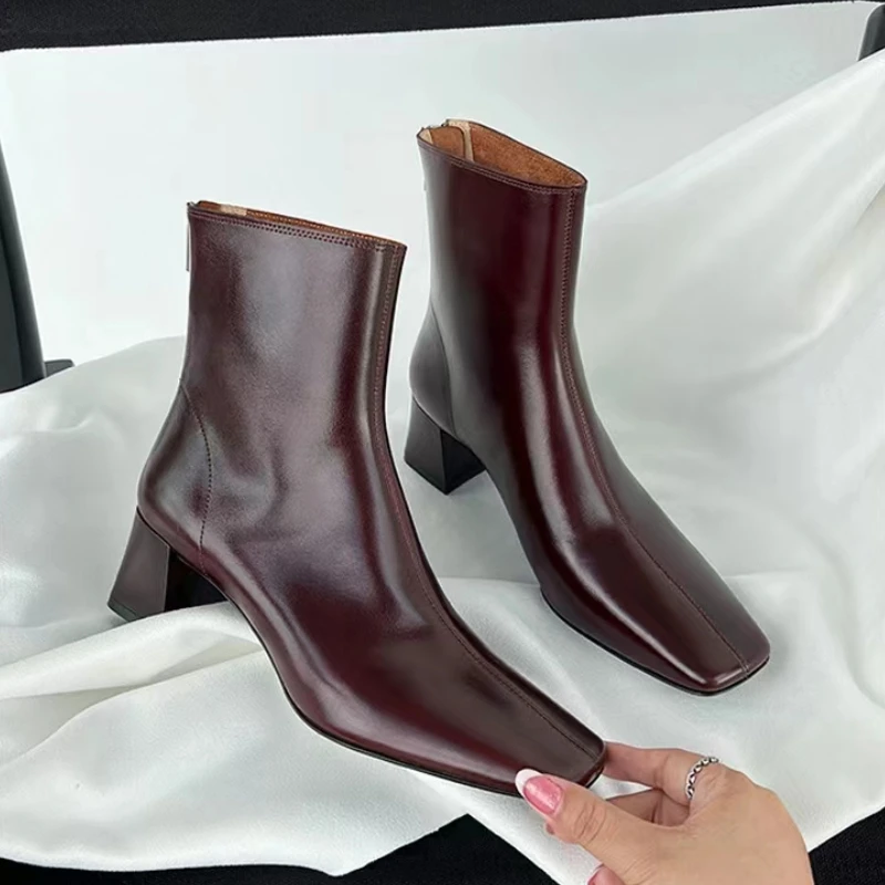 

Женские ботинки челси, сезон осень-зима 2022, новые толстые ботинки на молнии с квадратным носком, женские высокие ботинки, женские ботинки