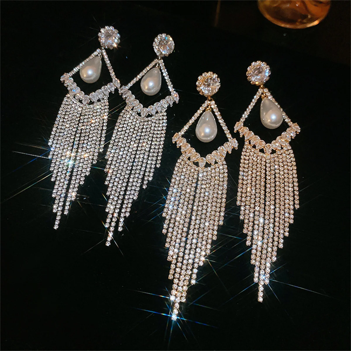 FYUAN геометрические полые жемчужные длинные серьги с кисточками для женщин