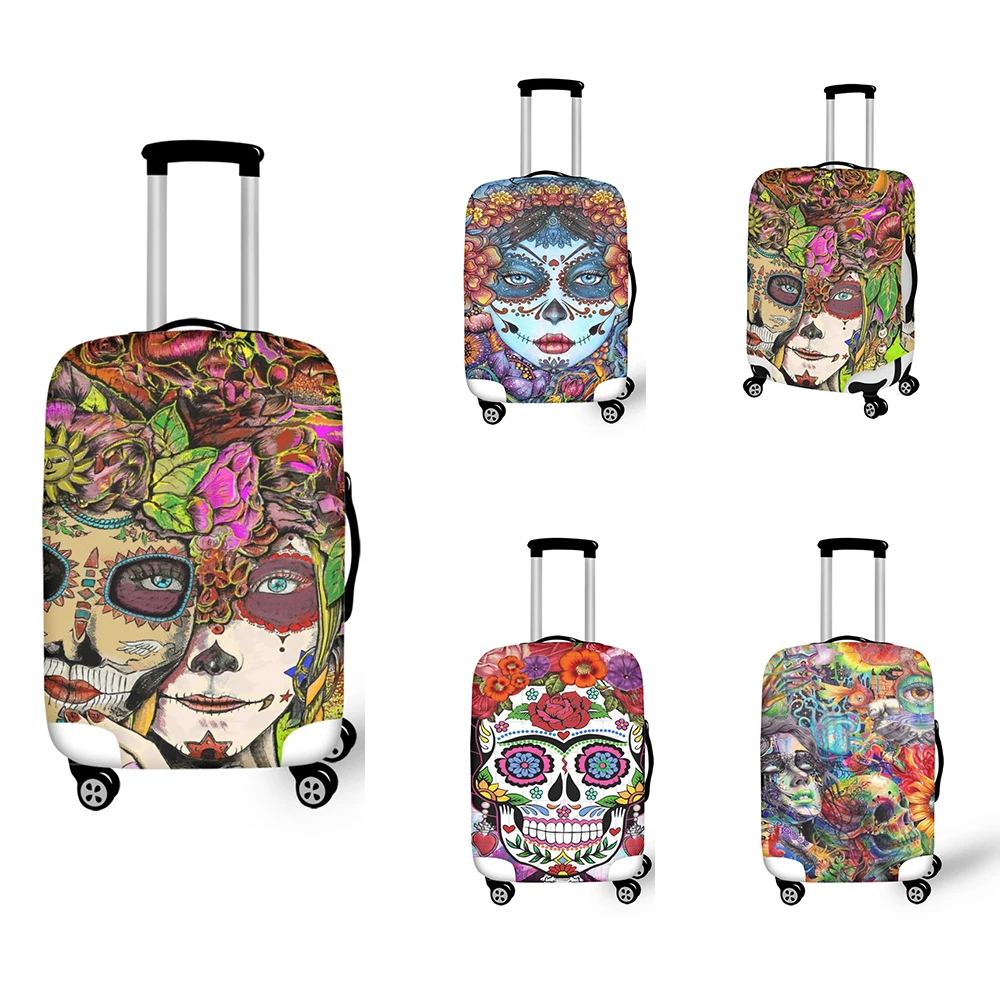 

FORUDESIGNS Wear-resistant and Anti-scratch Checked Luggage Dust Cover Dark Wind Skull Girl Print Stretchable Elastic Cover