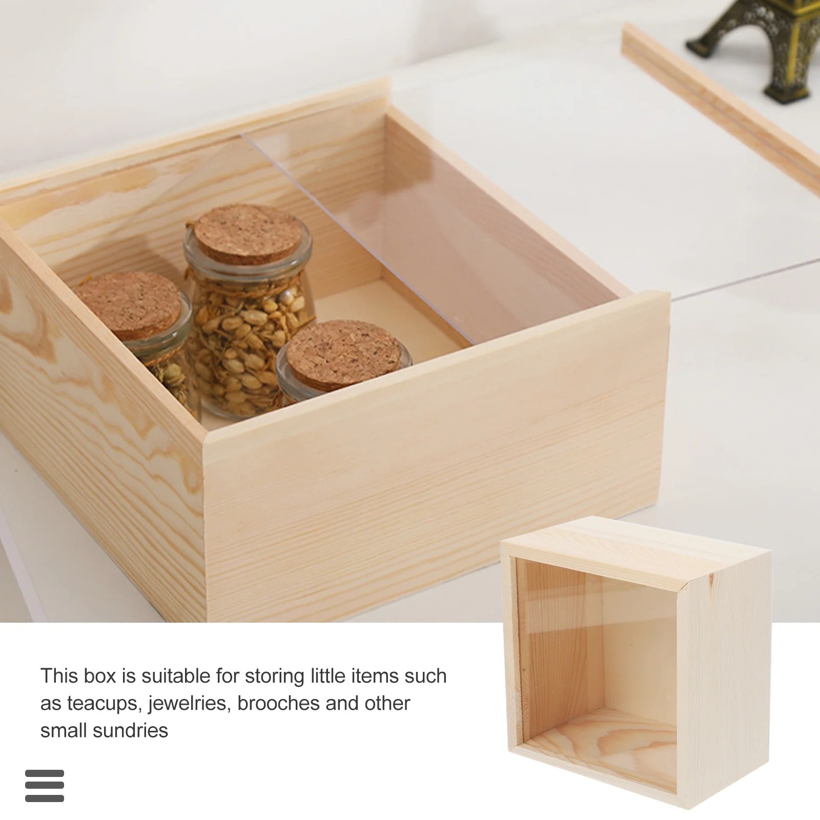 

Wooden Trays Storage Box Jewelry Organizer Case Pull-out Cover Earring Acrylic Container Trinket