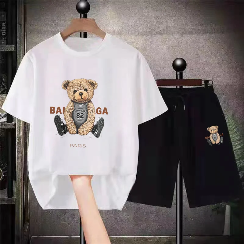 New Luxury T-shirt Women Summer Sets Bear Fashion Graphic Short Sleeved Tees Suits Oversized Mens T-shirt Shorts 2 Piece Outfits