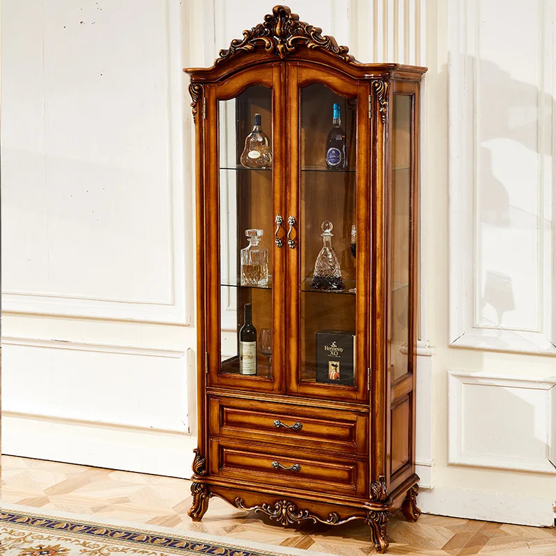 

European wine ark solid wood carve glass porch ark double door store content ark French archaize sitting room receives ark