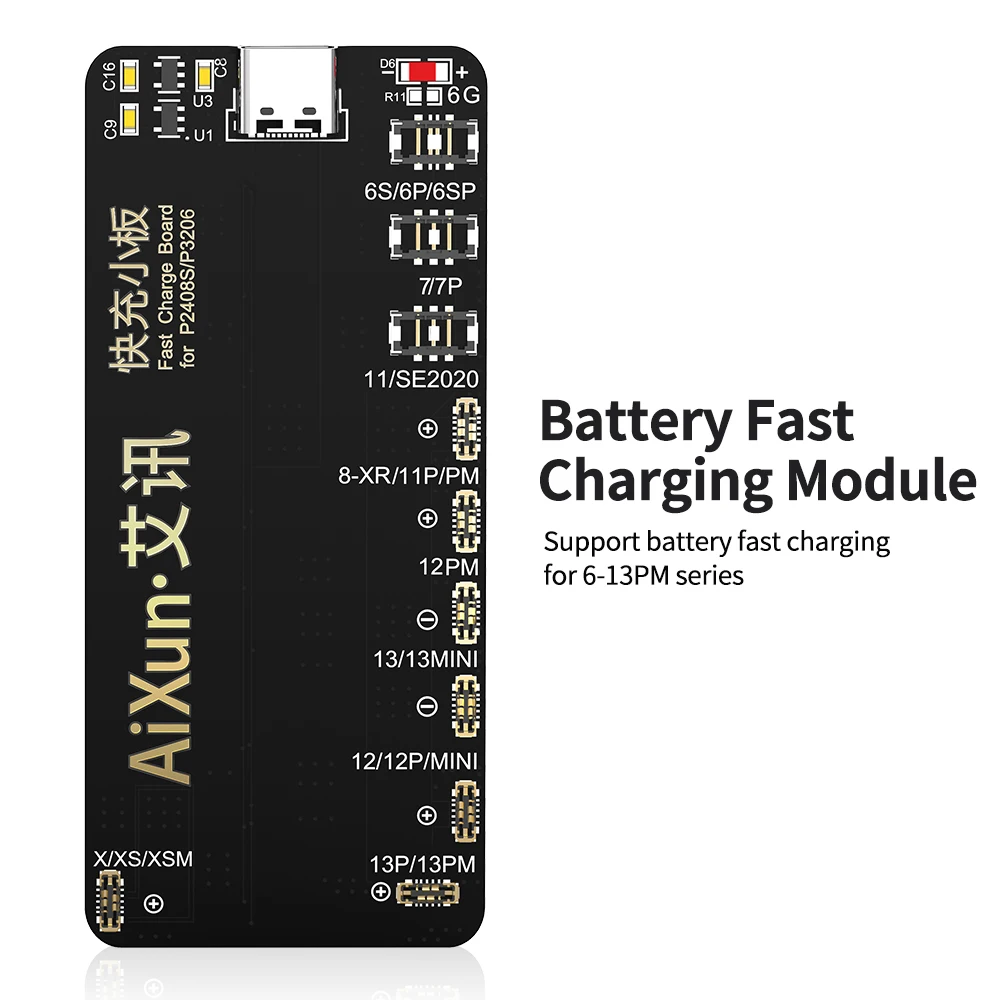 

Модуль быстрой зарядки батареи Aixun для iPhone 6-13Promax, поддержка аккумуляторов P2408S/ P3206, подключение к интеллектуальному источнику питания